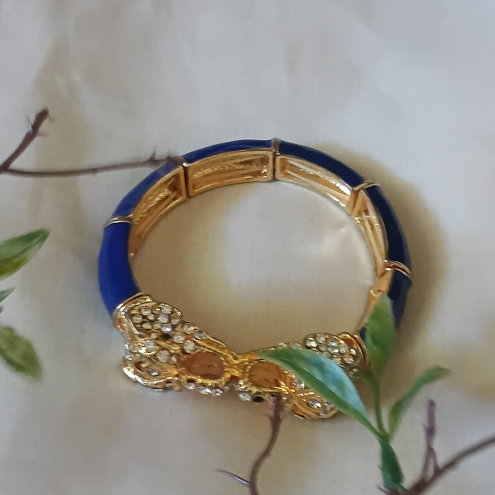 Vintage Elegant Double Cheetah Head Stretch Bracelet Size 8